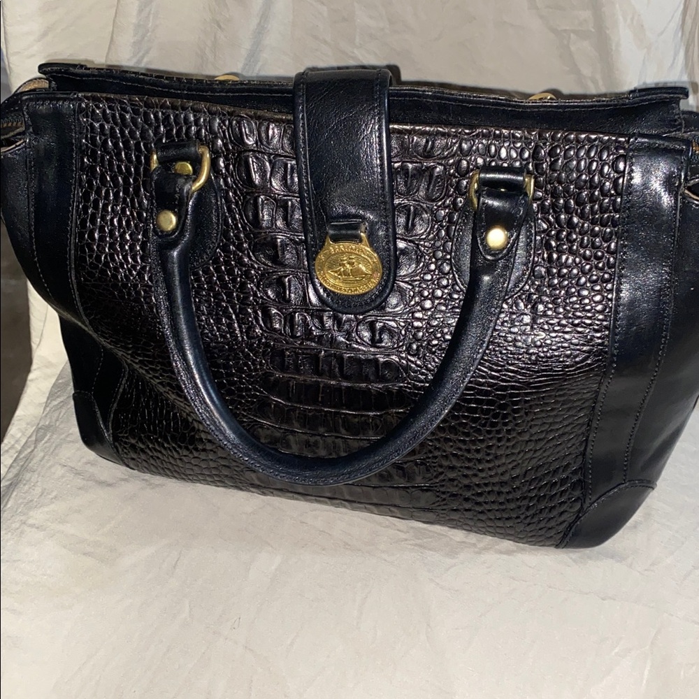 Very softly enjoyed BRAHMIN.  Elegant Black Crocodile-Embossed Handbag.